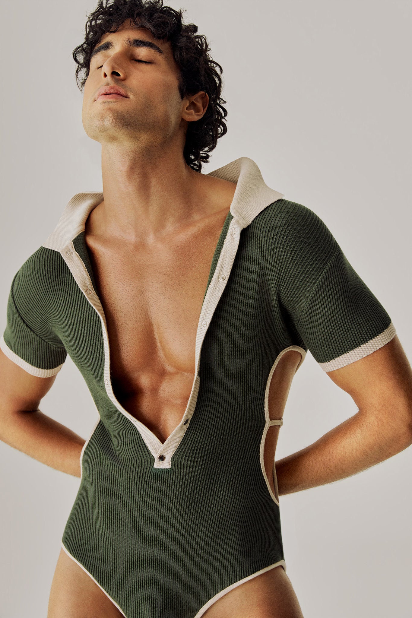 Body tricot liga azeitona e areia